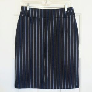 Vintage 90's Black Blue Pinstriped Pencil Skirt Classic Workwear